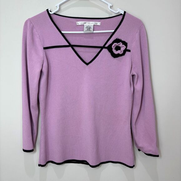 VTG Max Studio Lavender Purple Sweater Women S Cutout Neck Romantic Y2K Paris - Picture 1 of 9